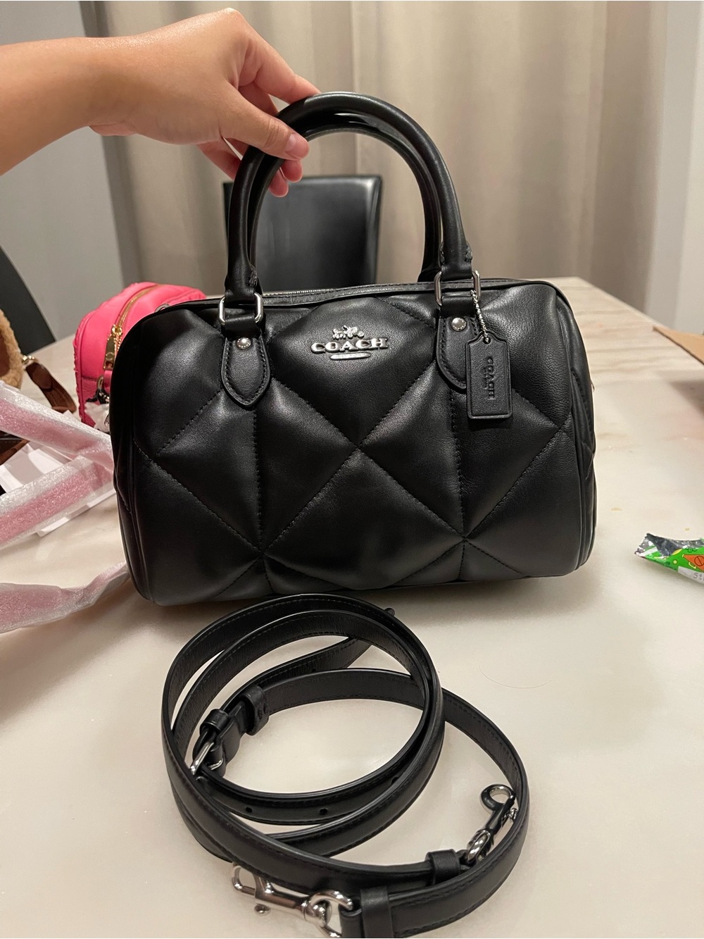 Coach Black Quilted Leather Mini Satchel with Strap